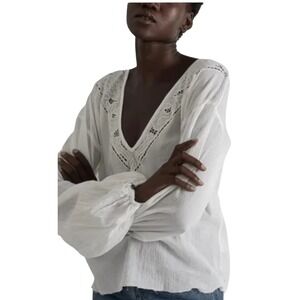 One Teaspoon NEW Devil's Ladder Shirt Balloon‎ Sleeves White Size XS
